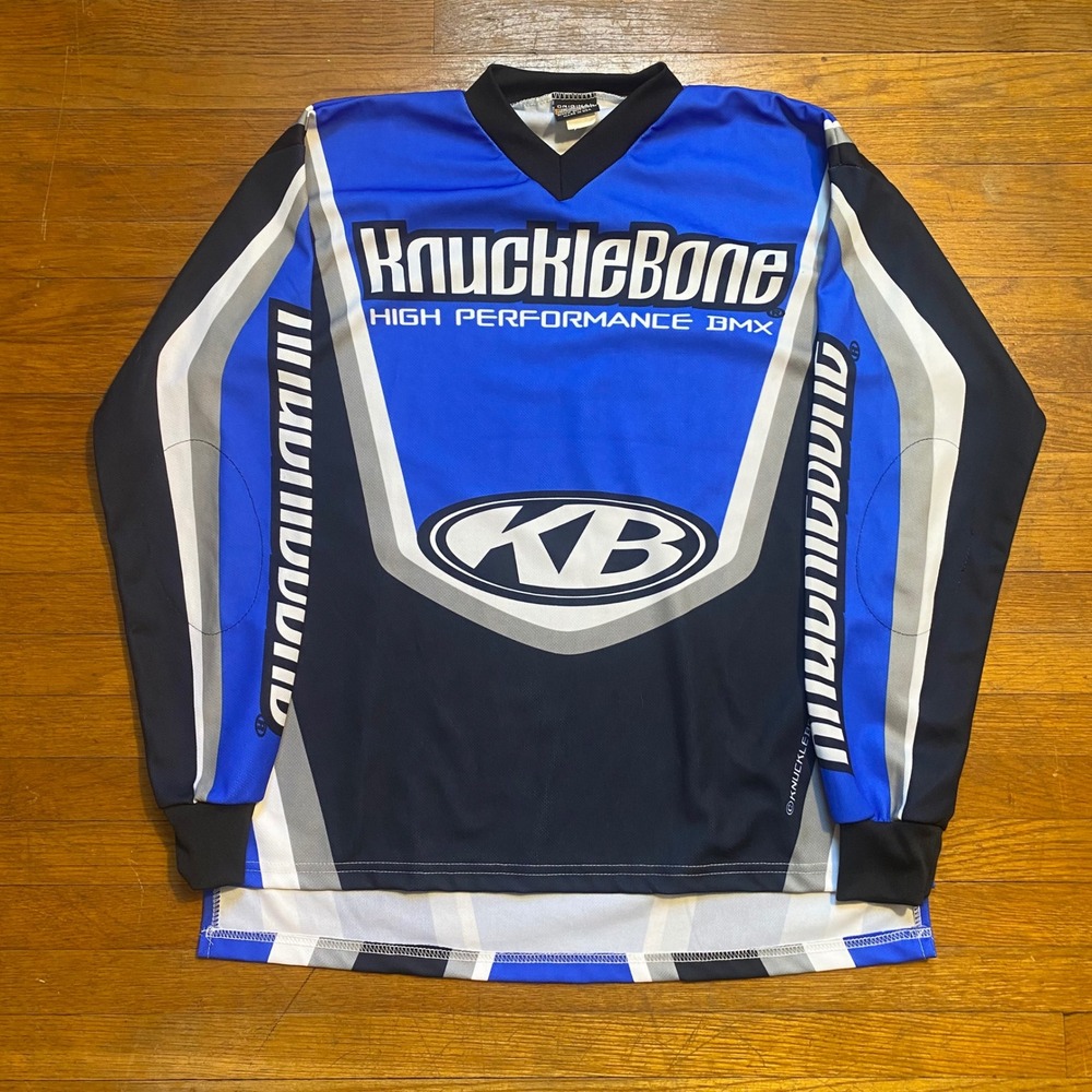 Vintage KnuckleBone BMX Racing Jersey Blue Black White Mens L Made in USA